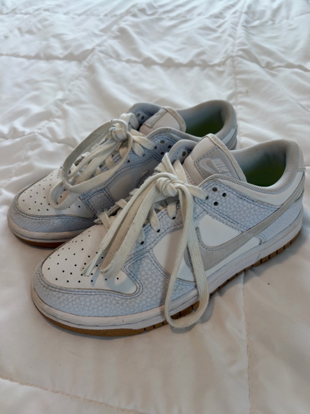 Nike Dunk White & Light Blue Low-Top Sneakers with Neon Yellow Lining